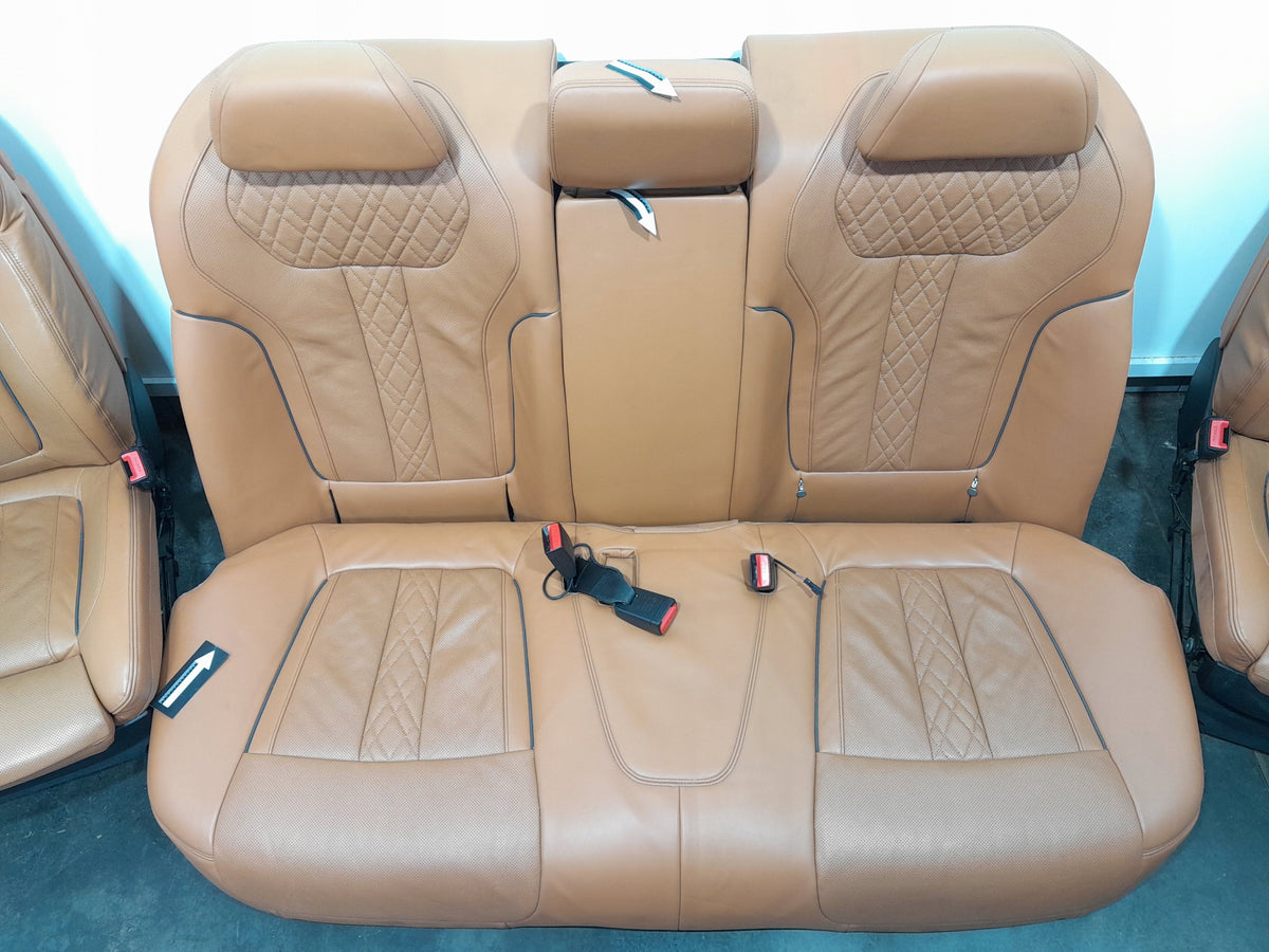 BMW 7-serie G11 – Cognac Nappa comfort-sædesæt – airbagudløsning og manglende moduler – foto 3 af den konkrete vare