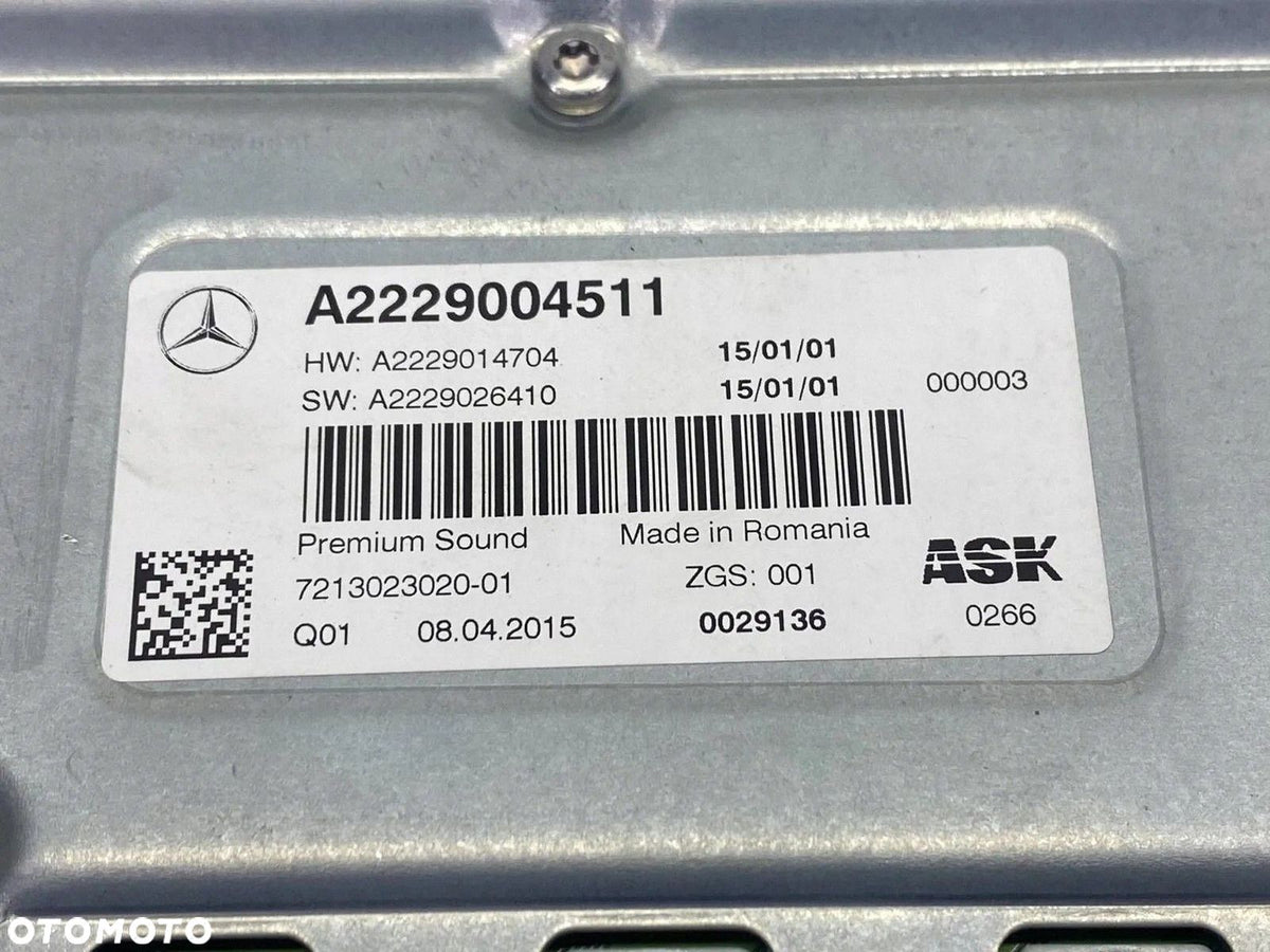 Mercedes ASK-mærkat A2229004511 Premium Sound med HW- og SW-numre