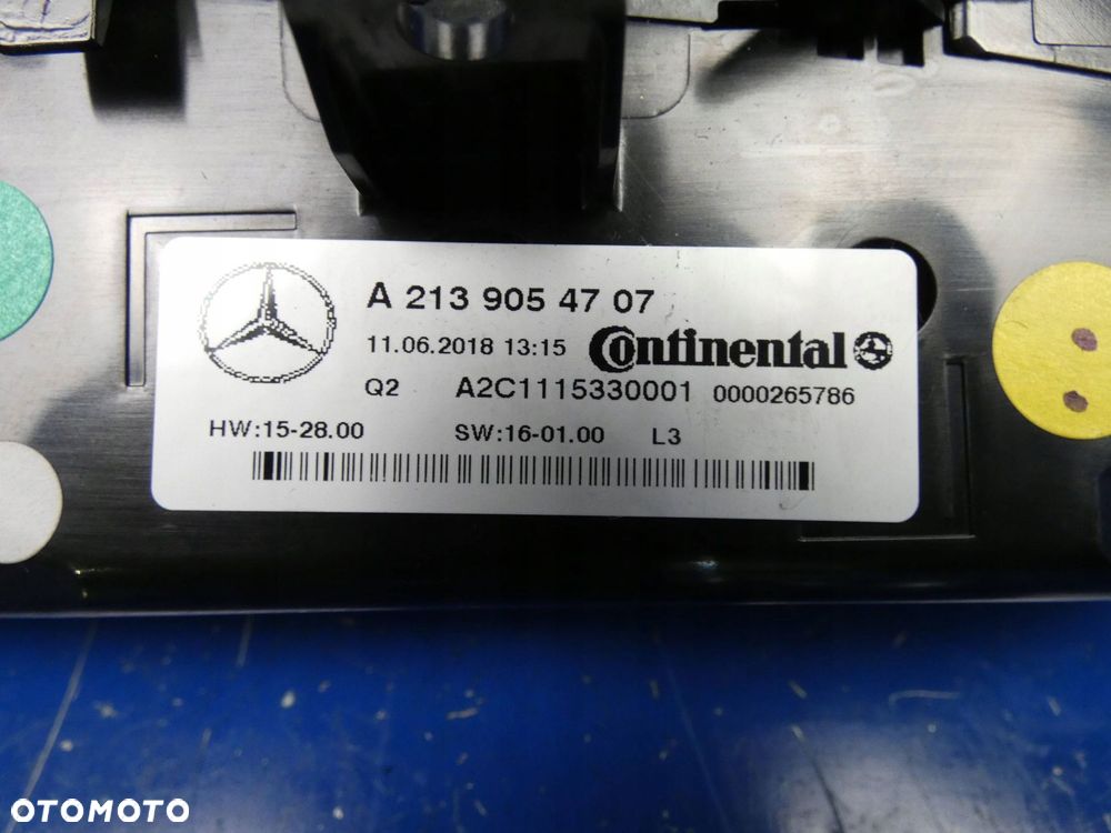 Mercedes W213 klimapanel A2139054707 – Mercedes Continental-mærkat og dato 11.06.2018