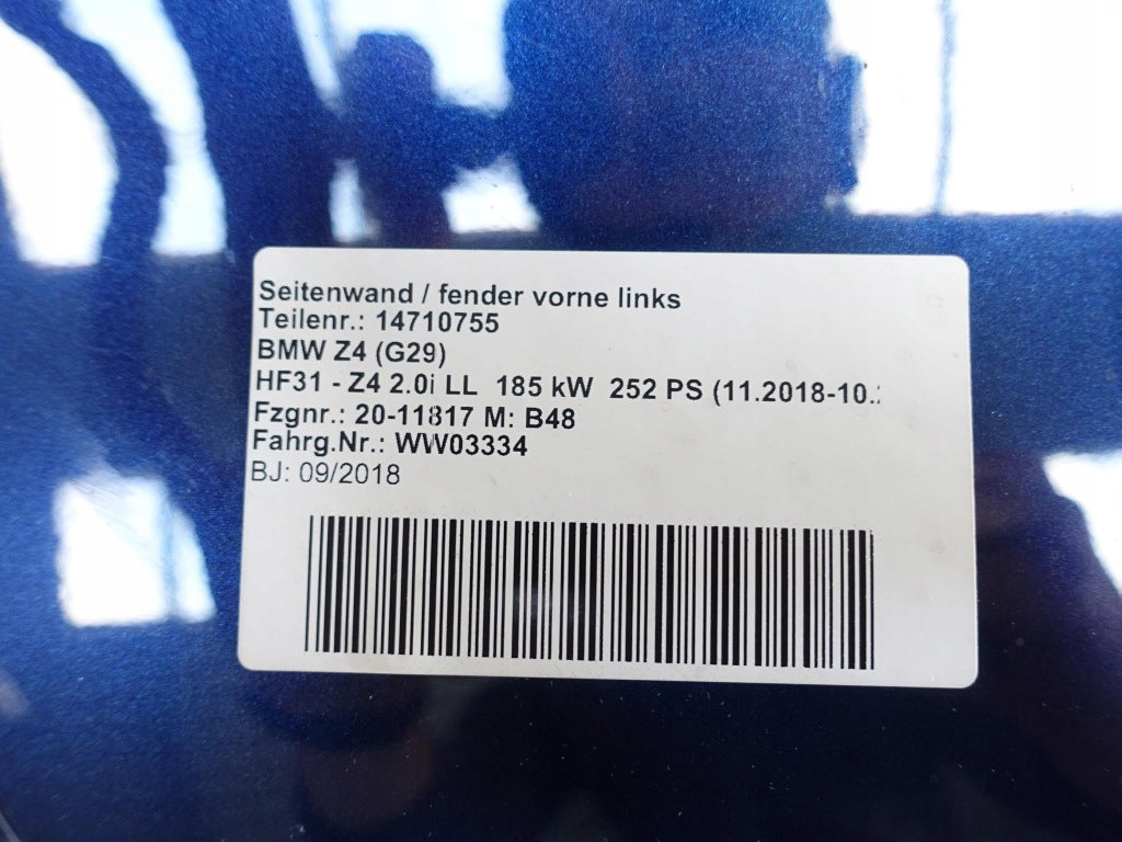 BMW Z4 G29 venstre forskærm – Mediterran-blau metallic, OE 41008495961 – foto 2
