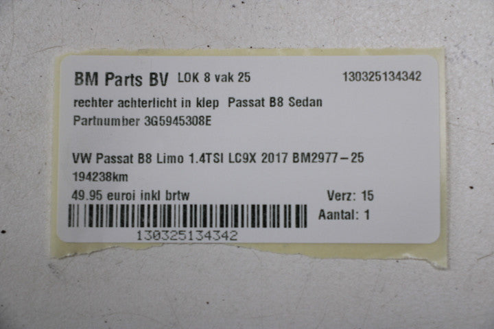 VW Passat B8 sedan højre indre LED-baglygte – 3G5945308E – originalfoto 5 af den konkrete vare