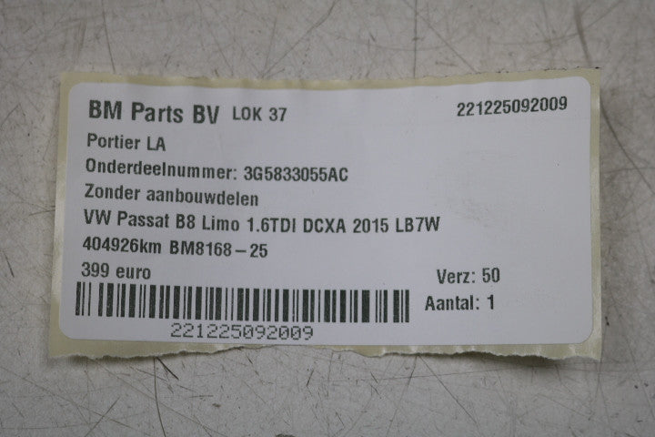 VW Passat B8 sedan venstre bagdør – dørskal, LB7W, 3G5833055AC – faktisk leverandørvare, foto 4