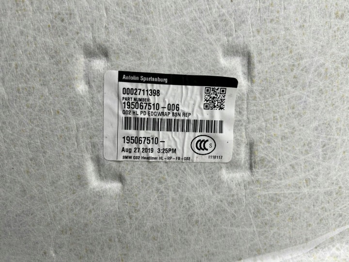 BMW G02 – Original fabriksetiket med G02 og producentreference