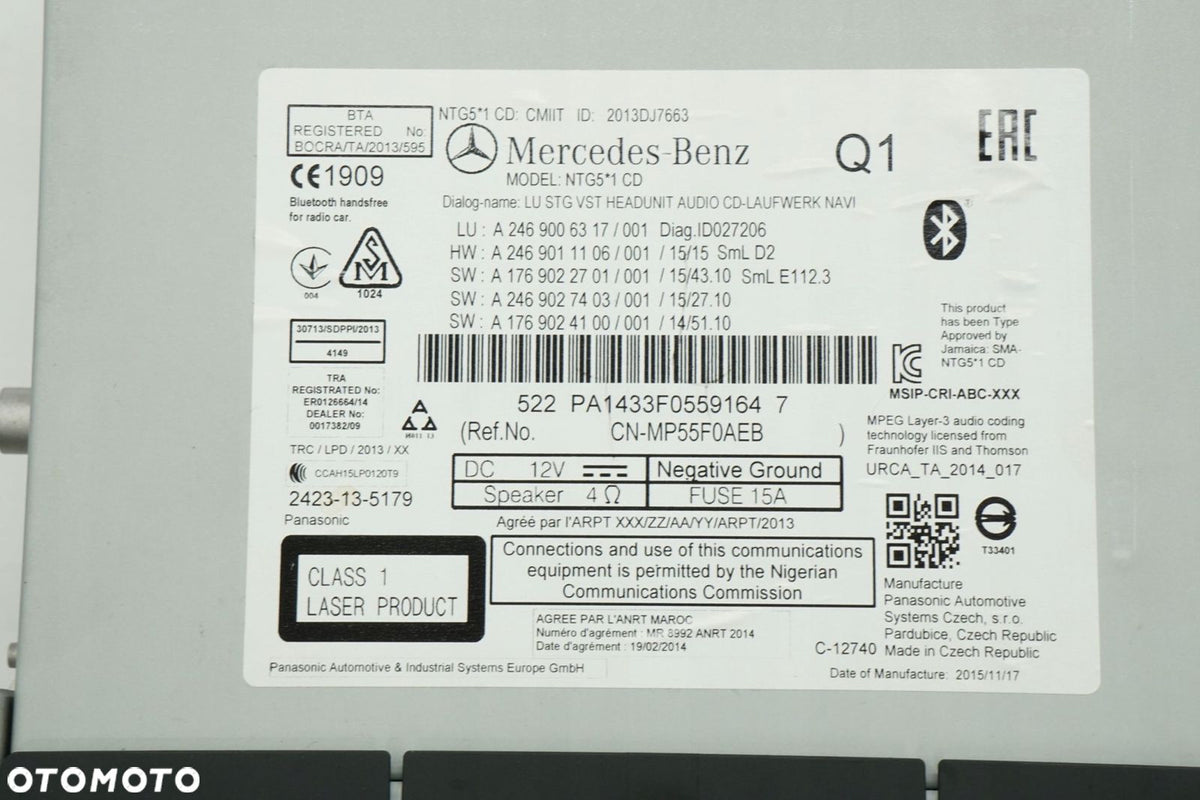 Mercedes W176 facelift – NTG5*1 CD-radio A2469006317 – originalmærkat og elektronikversion