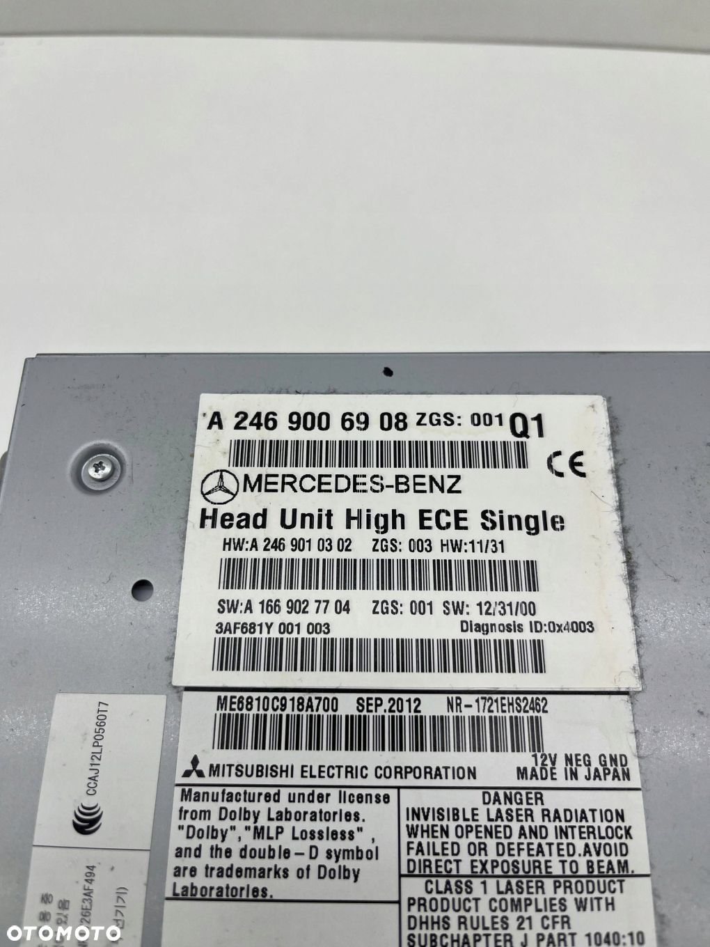 Mercedes originalmærkat A2469006908 ZGS001 Q1, Head Unit High ECE Single