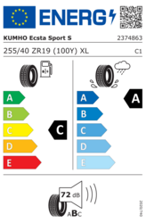 EU-dækmærke Kumho Ecsta Sport S PS72 255/40 ZR19