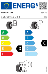 EU-dækmærke 155/60 R15 74T