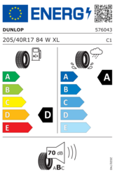 EU-dækmærke Dunlop Sport Maxx RT 2 205/40 R17