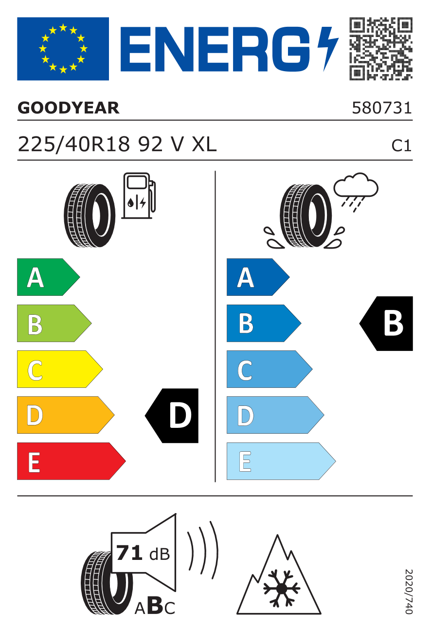 EU-dækmærke – Goodyear UltraGrip Performance 3 225/40 R18 92V XL MFS 3PMSF