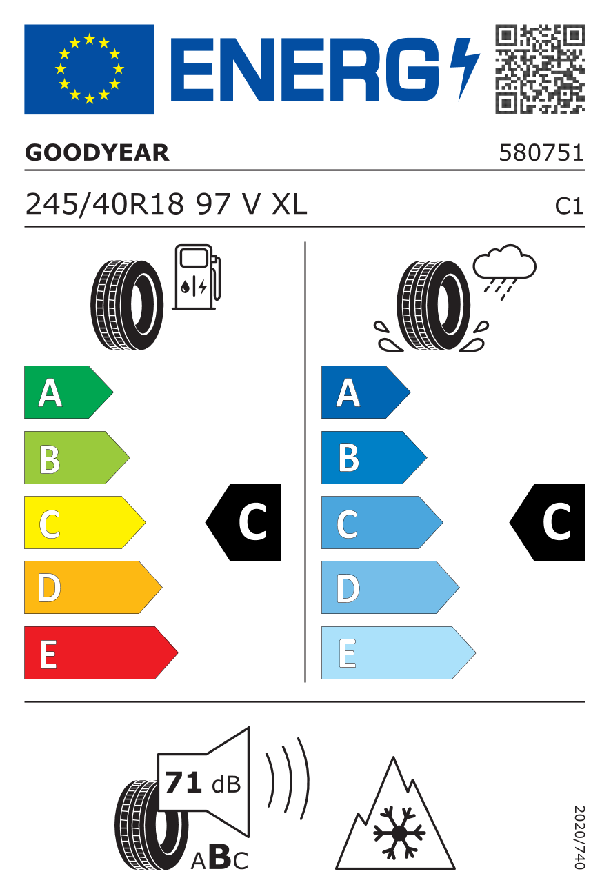 EU-dækmærke – Goodyear UltraGrip Performance 3 245/40 R18 97V XL MFS 3PMSF