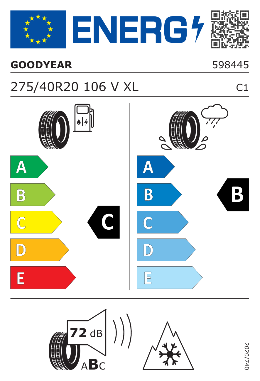 EU-dækmærke – Goodyear UltraGrip Performance 3 275/40 R20 106V XL MFS 3PMSF