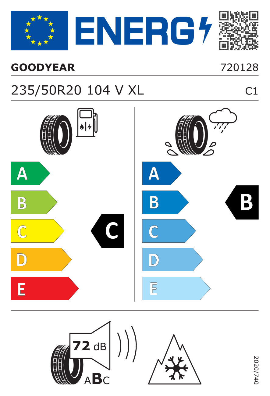 EU-dækmærke – Goodyear UltraGrip Performance 3 235/50 R20 104V XL MFS 3PMSF