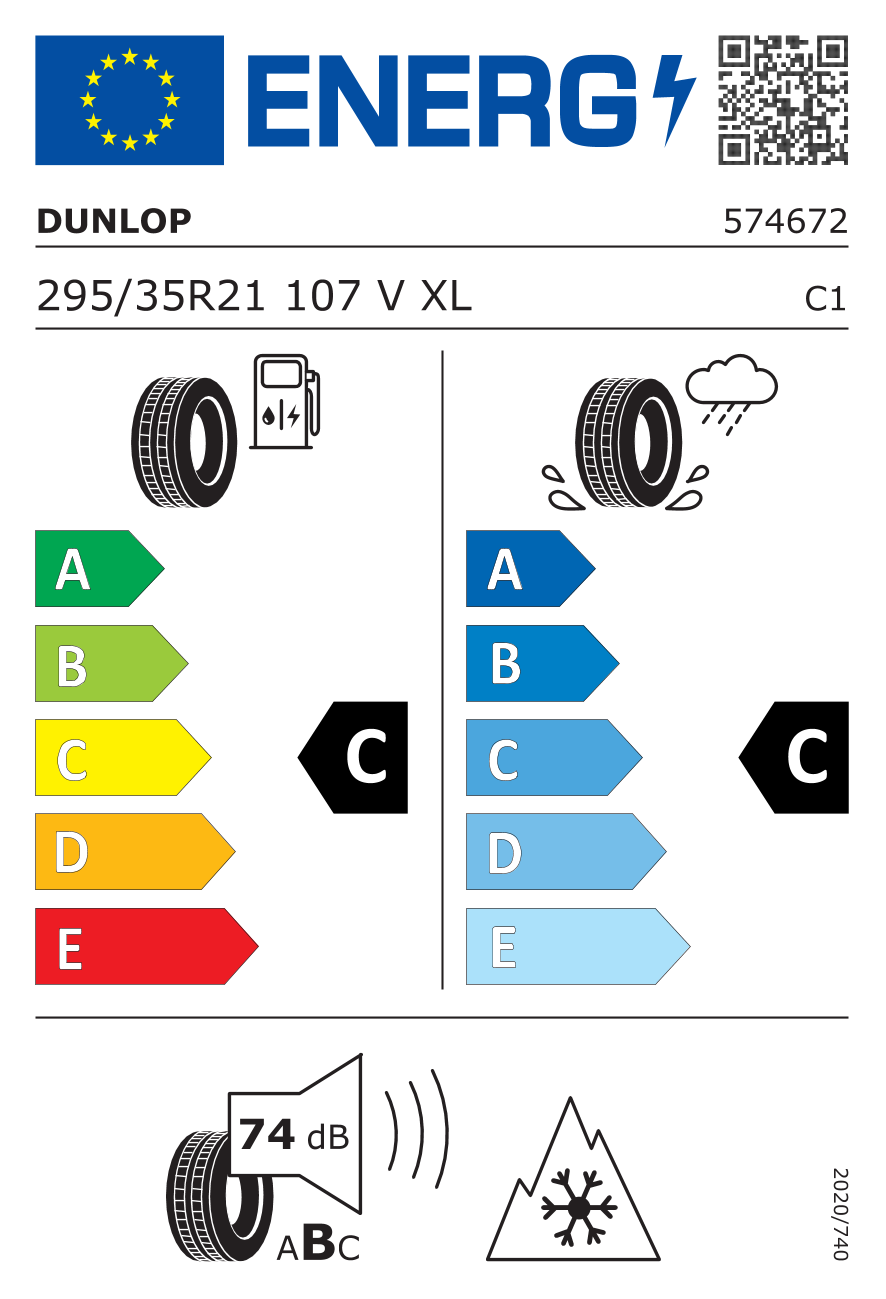 EU-dækmærke – Dunlop Winter Sport 5 295/35 R21 107V XL MFS 3PMSF
