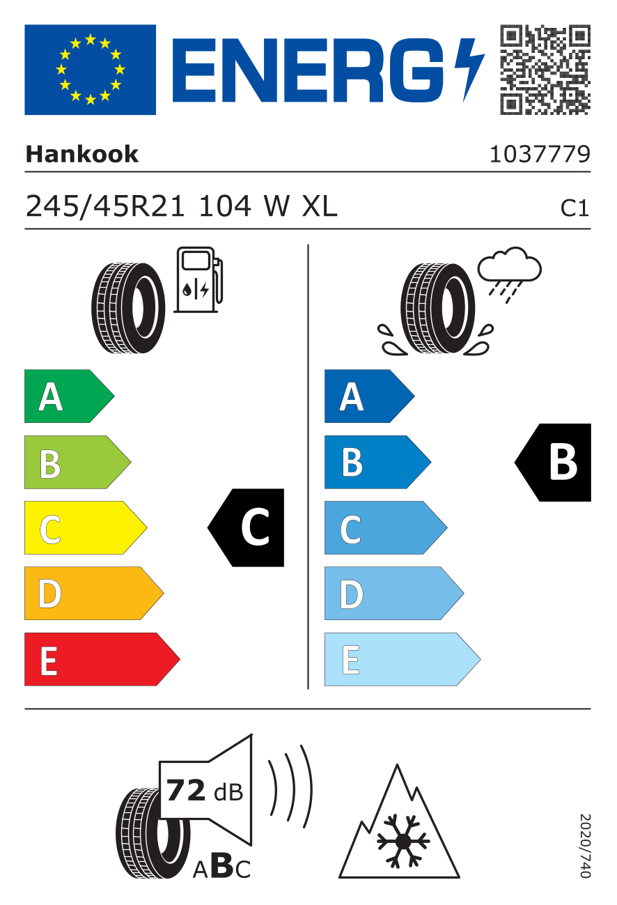 EU-dækmærke – Hankook Winter i*cept evo 4 SUV W340A 245/45 R21 104W XL MFS 3PMSF