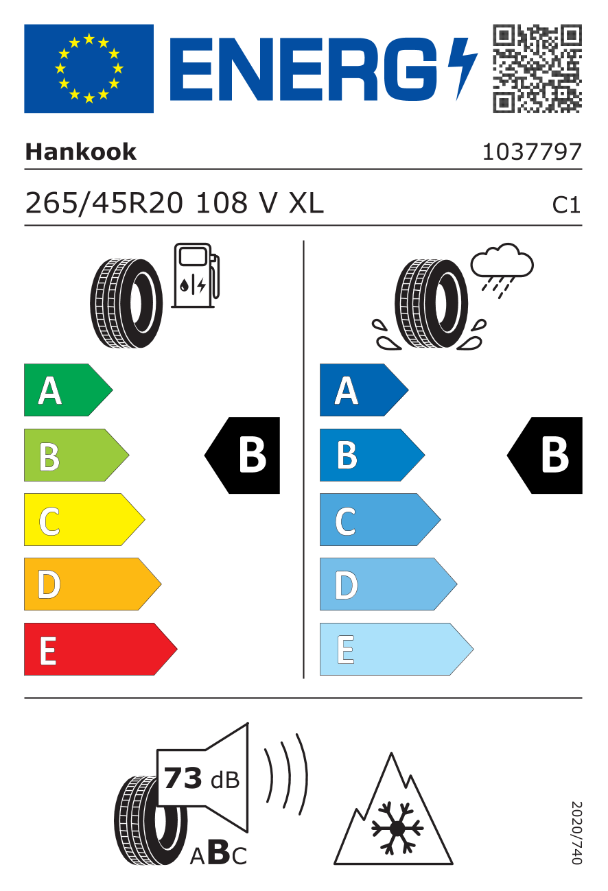 EU-dækmærke – Hankook Winter i*cept evo 4 SUV W340A 265/45 R20 108V XL MFS 3PMSF