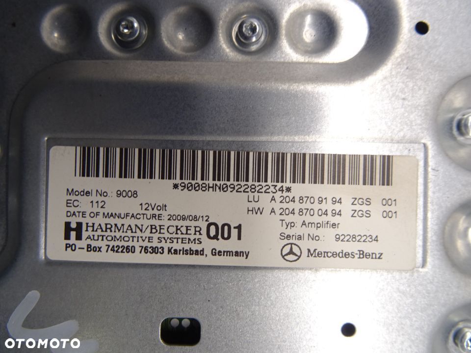 Faktisk Mercedes-mærkat A2048709194 og HW A2048700494