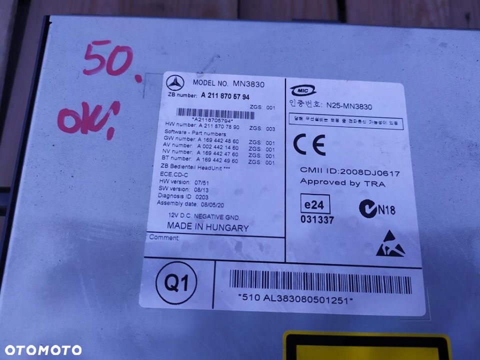 Original Mercedes mærkat A2118705794 MN3830 ECE CD-C Q1