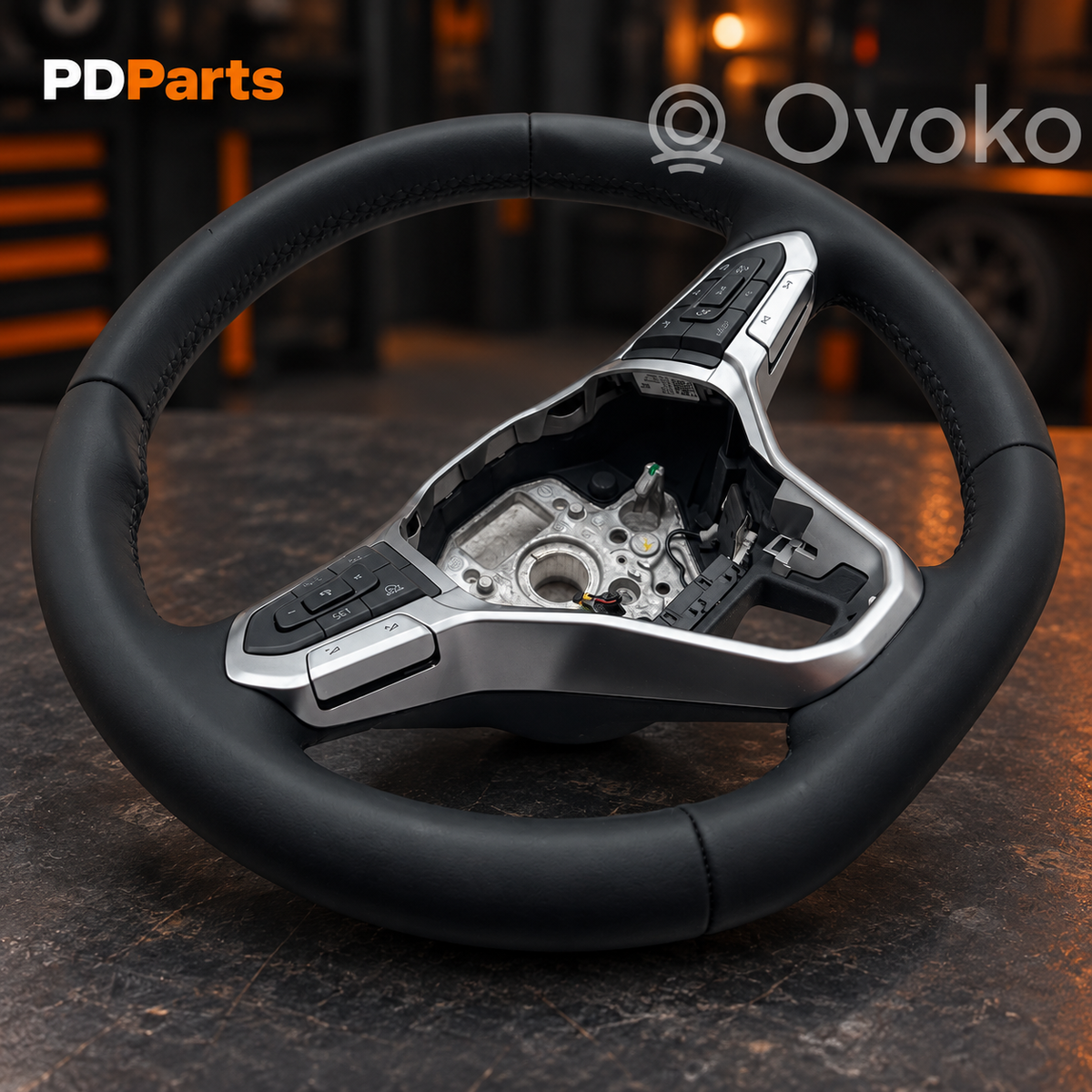 VW Multivan T7 multifunktionsrat 7T0419089 – sort læder, uden airbag