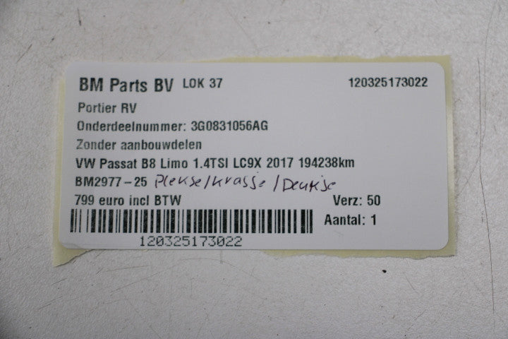 VW Passat B8 sedan højre fordør – LC9X, 3G0831056AG – faktisk leverandørvare, foto 7