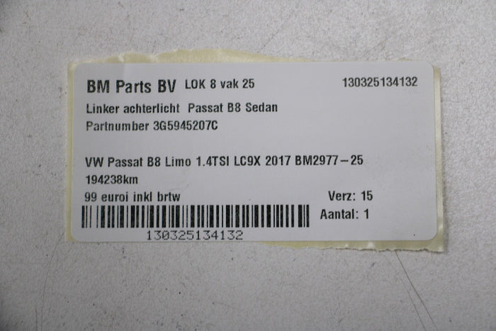 VW Passat B8 sedan venstre ydre baglygte – 3G5945207C