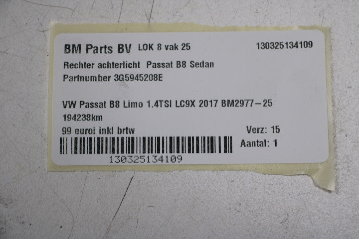 VW Passat B8 sedan højre ydre baglygte – 3G5945208E