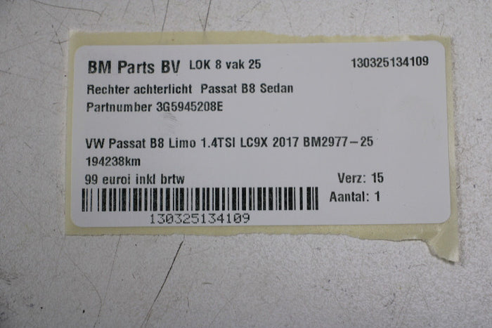 VW Passat B8 sedan højre ydre baglygte – 3G5945208E