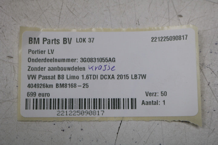 VW Passat B8 sedan venstre fordør – dørskal, LB7W, 3G0831055AG – faktisk leverandørvare, foto 7