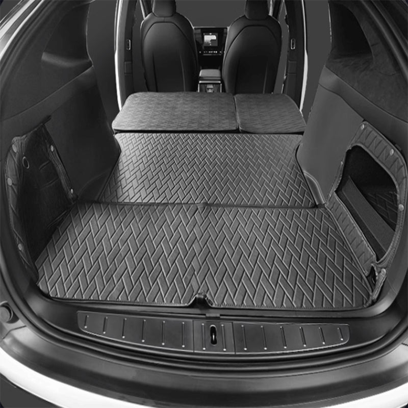 Bagagerumsmåtte og ryglænsbeskyttelse til Tesla Model X – leverandørens produktfoto
